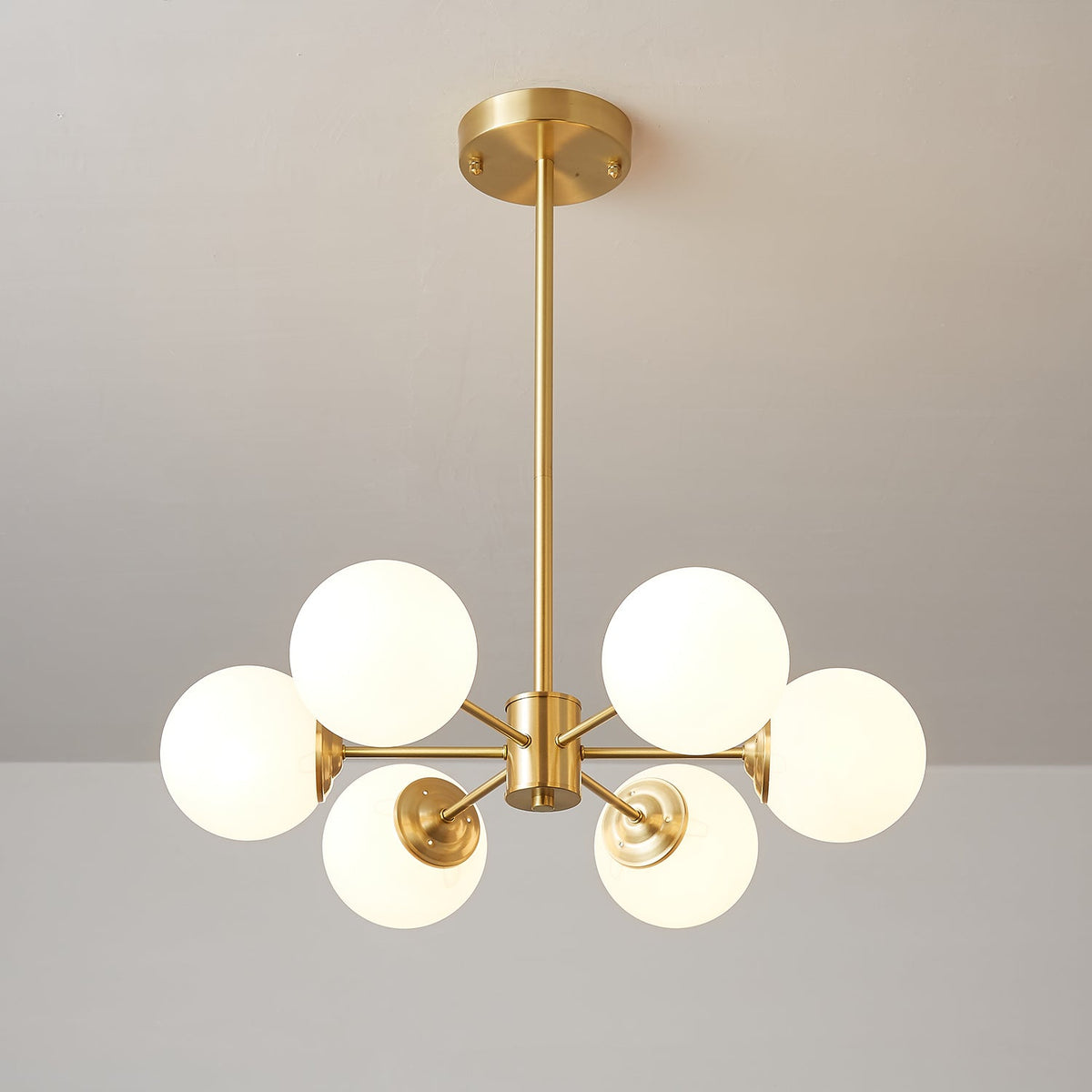 Opal Glass Globe Chandelier with Brass Finish, 6 to 16 Lights