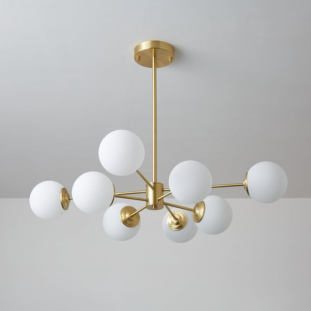 Opal Glass Globe Chandelier with Brass Finish, 6 to 16 Lights