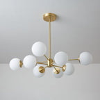 Opal Glass Globe Chandelier with Brass Finish, 6 to 16 Lights
