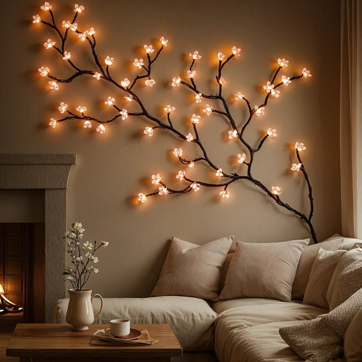 LED Cherry Blossom Branch 160cm with 72 Pink and Warm Lights