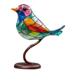 Handmade Glass Birds on a Branch Ornament, Colourful Desk Decor