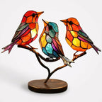 Handmade Glass Birds on a Branch Ornament, Colourful Desk Decor