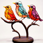 Handmade Glass Birds on a Branch Ornament, Colourful Desk Decor