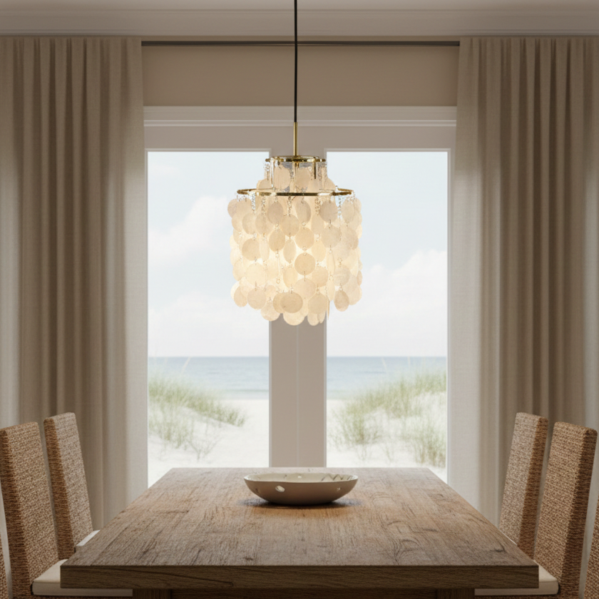 Round Shell Disc Chandelier with LED, Gold or Silver