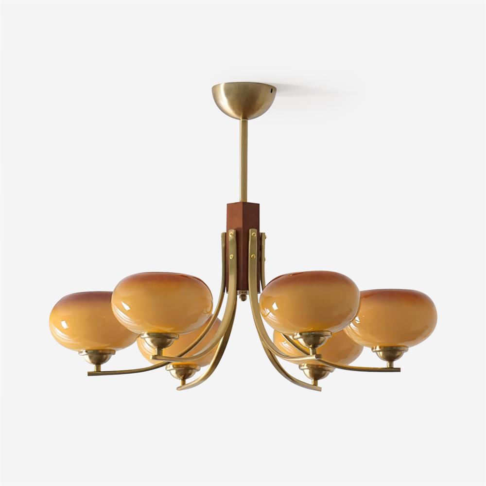 Amber Glass Globe Chandelier, 3, 6 or 8 Lights, Dimmable