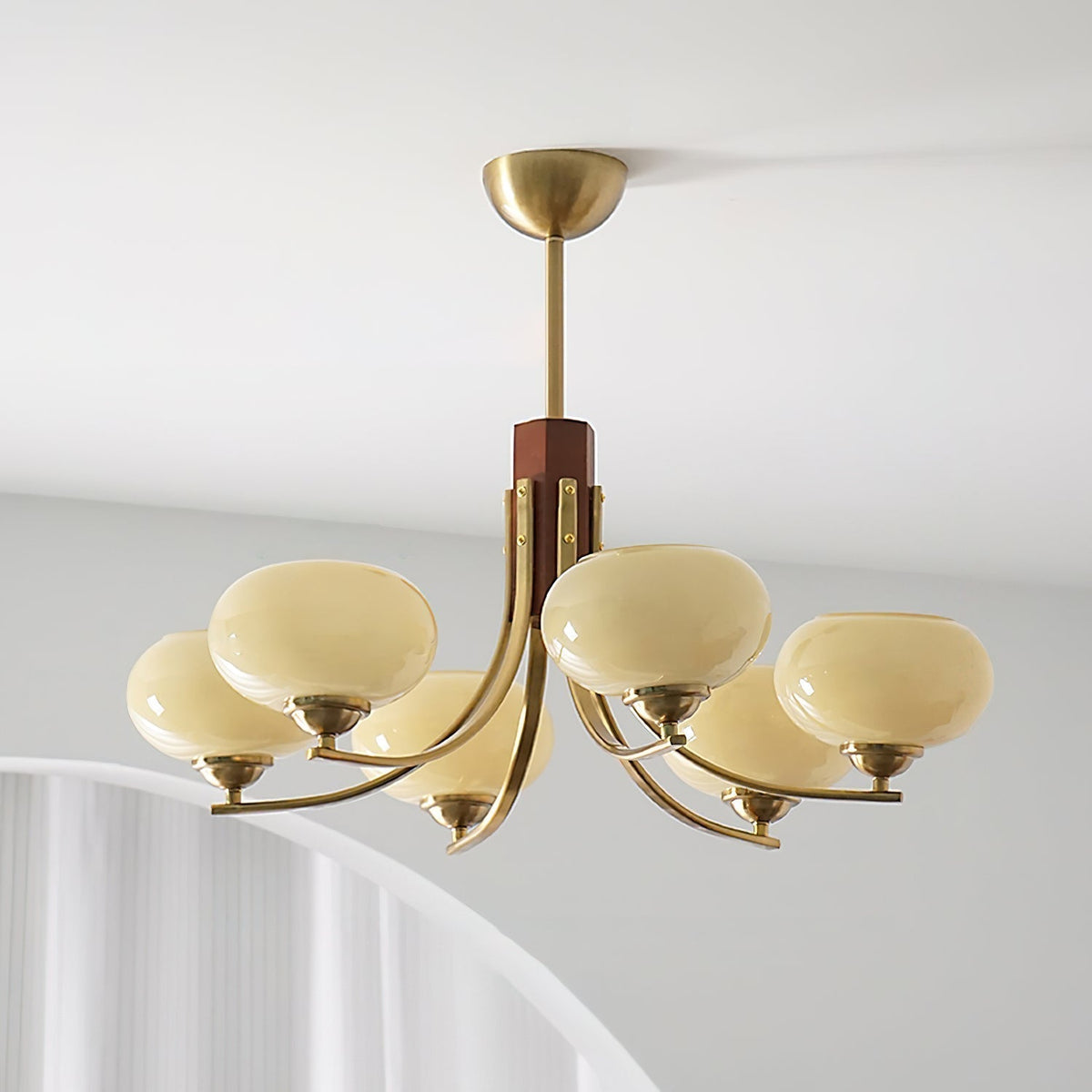 Amber Glass Globe Chandelier, 3, 6 or 8 Lights, Dimmable