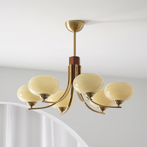 Amber Glass Globe Chandelier, 3, 6 or 8 Lights, Dimmable
