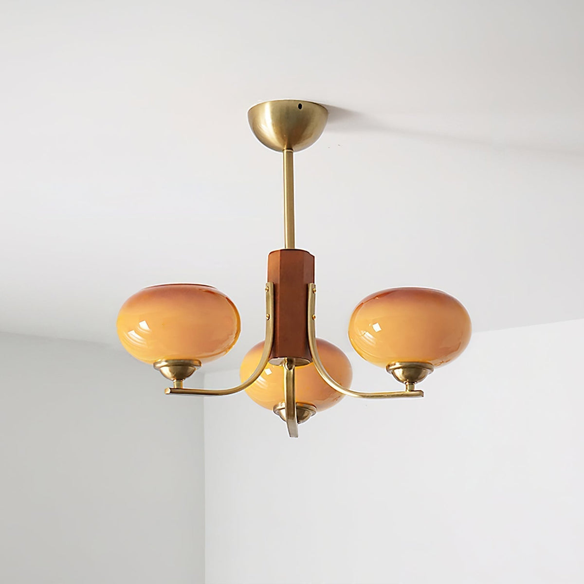 Amber Glass Globe Chandelier, 3, 6 or 8 Lights, Dimmable