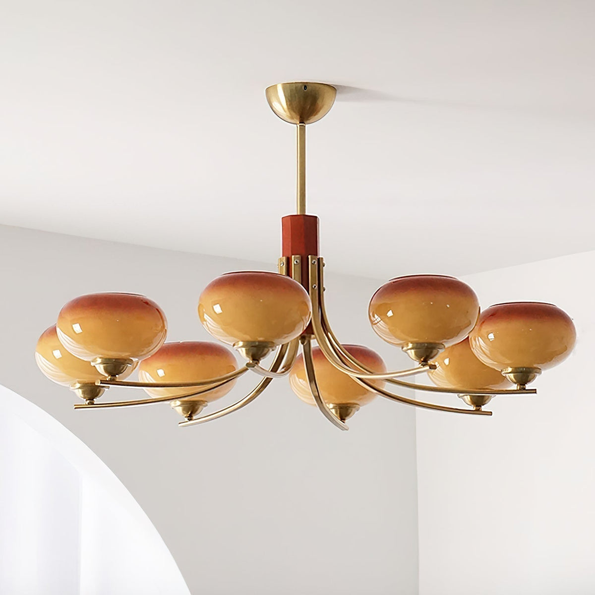 Amber Glass Globe Chandelier, 3, 6 or 8 Lights, Dimmable