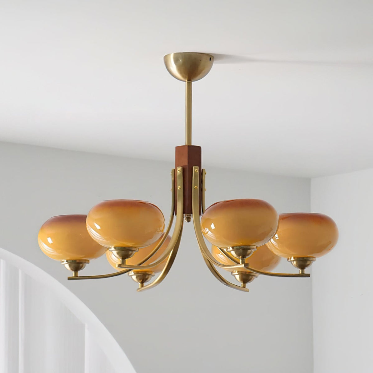 Amber Glass Globe Chandelier, 3, 6 or 8 Lights, Dimmable