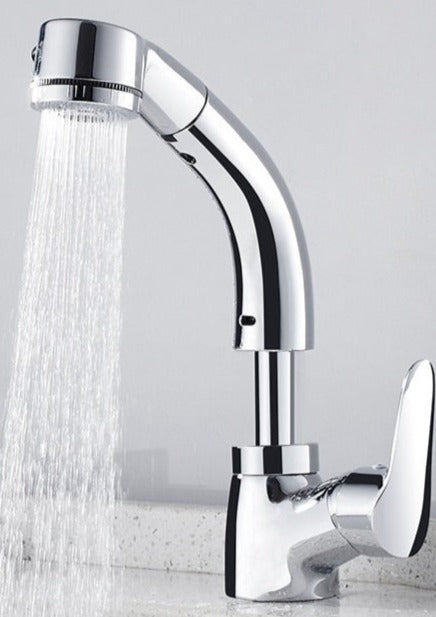 Pull-Out Basin Tap with Flexible Spray Head, Brass Body