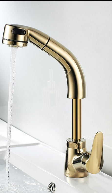 Pull-Out Basin Tap with Flexible Spray Head, Brass Body