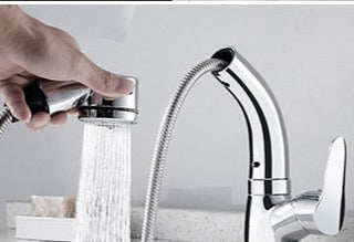Pull-Out Basin Tap with Flexible Spray Head, Brass Body