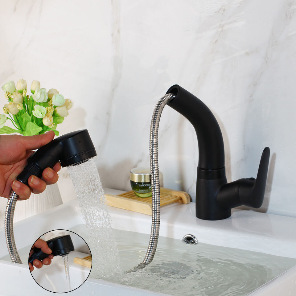 Pull-Out Basin Tap with Flexible Spray Head, Brass Body