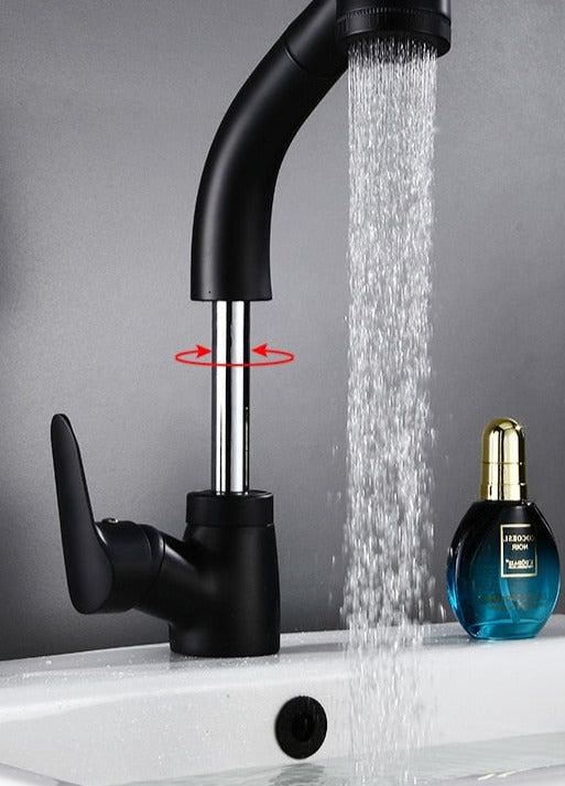 Pull-Out Basin Tap with Flexible Spray Head, Brass Body