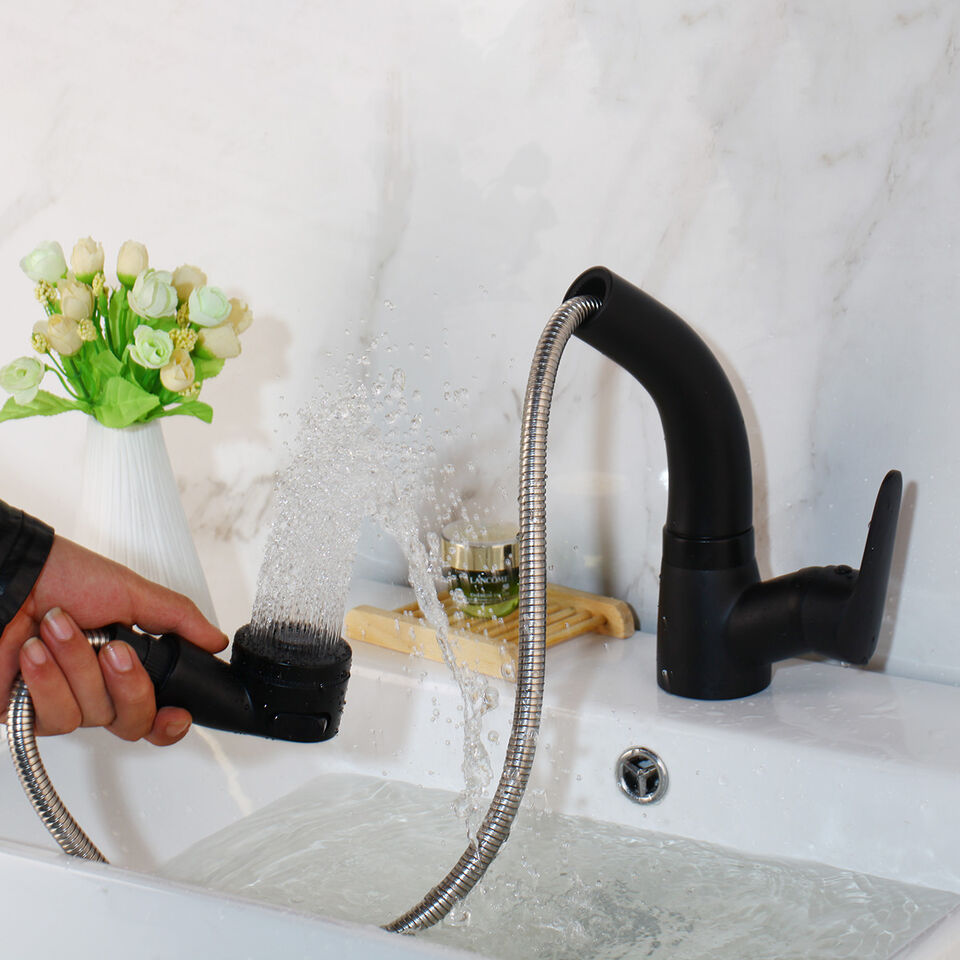 Pull-Out Basin Tap with Flexible Spray Head, Brass Body