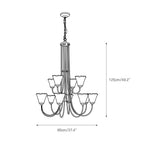 Brass Chandelier with Amber Glass Shades, 5 to 12 Lights