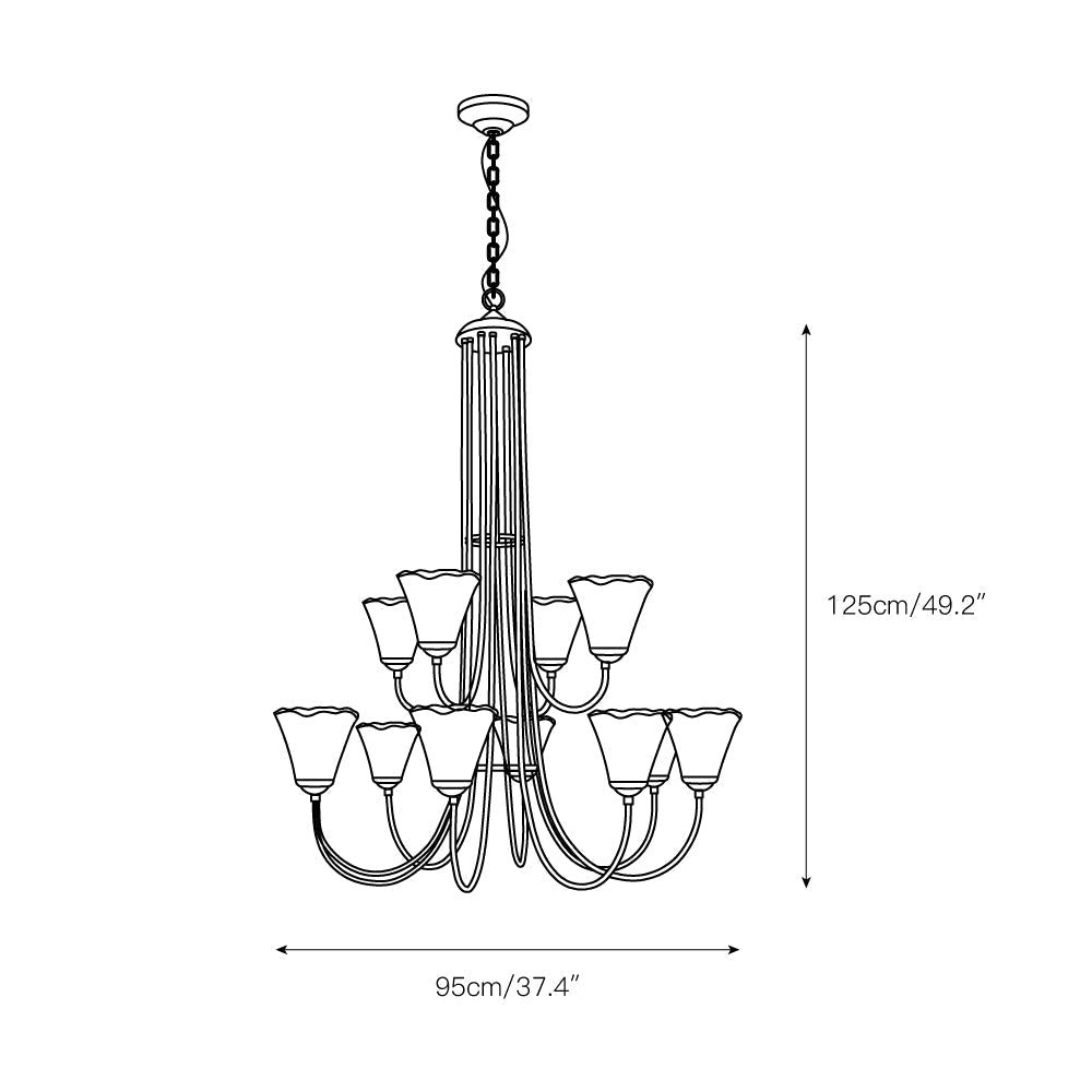 Brass Chandelier with Amber Glass Shades, 5 to 12 Lights