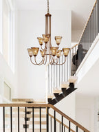 Brass Chandelier with Amber Glass Shades, 5 to 12 Lights