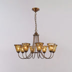 Brass Chandelier with Amber Glass Shades, 5 to 12 Lights