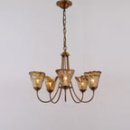 Brass Chandelier with Amber Glass Shades, 5 to 12 Lights