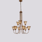 Brass Chandelier with Amber Glass Shades, 5 to 12 Lights