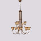 Brass Chandelier with Amber Glass Shades, 5 to 12 Lights