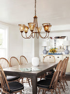 Brass Chandelier with Amber Glass Shades, 5 to 12 Lights