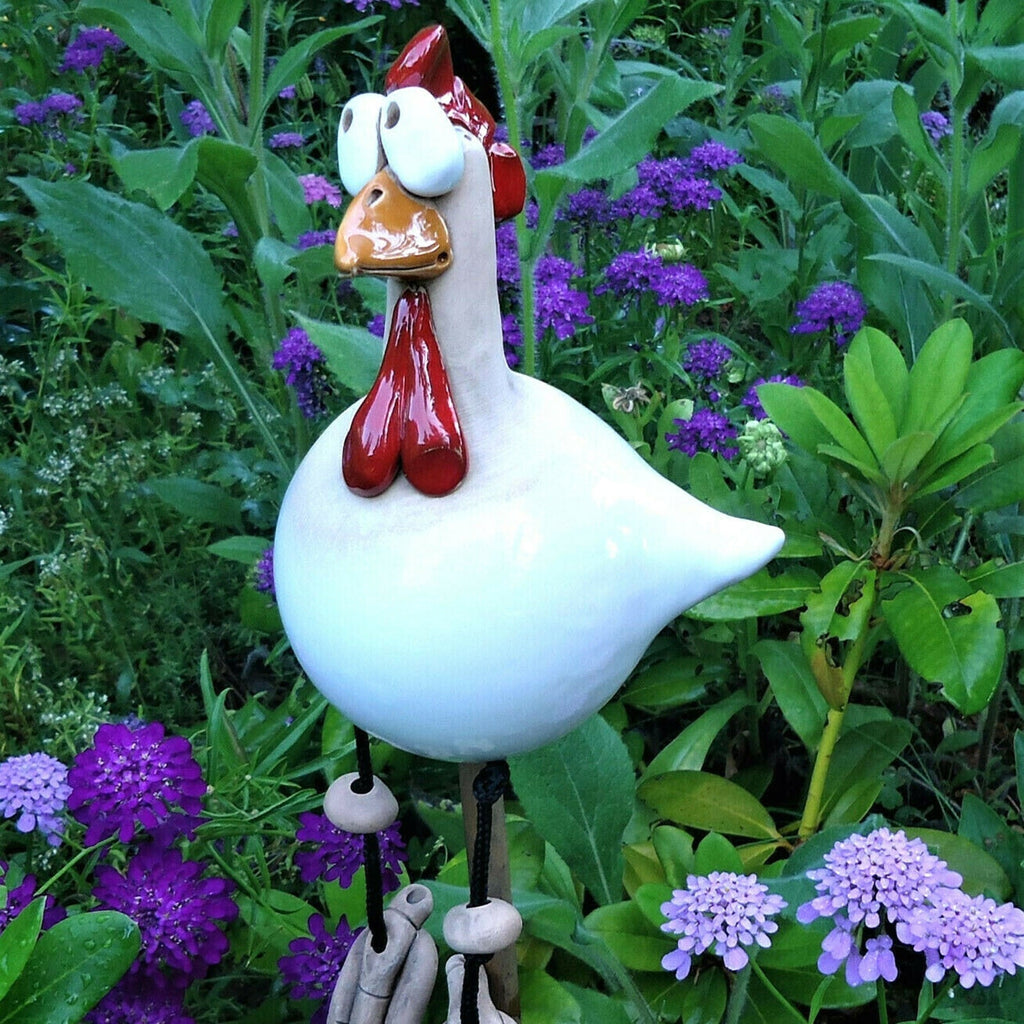 Hand-Painted Resin Chicken Garden Ornament for Fence or Patio