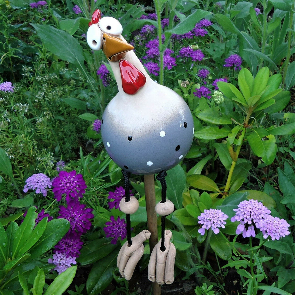 Hand-Painted Resin Chicken Garden Ornament for Fence or Patio