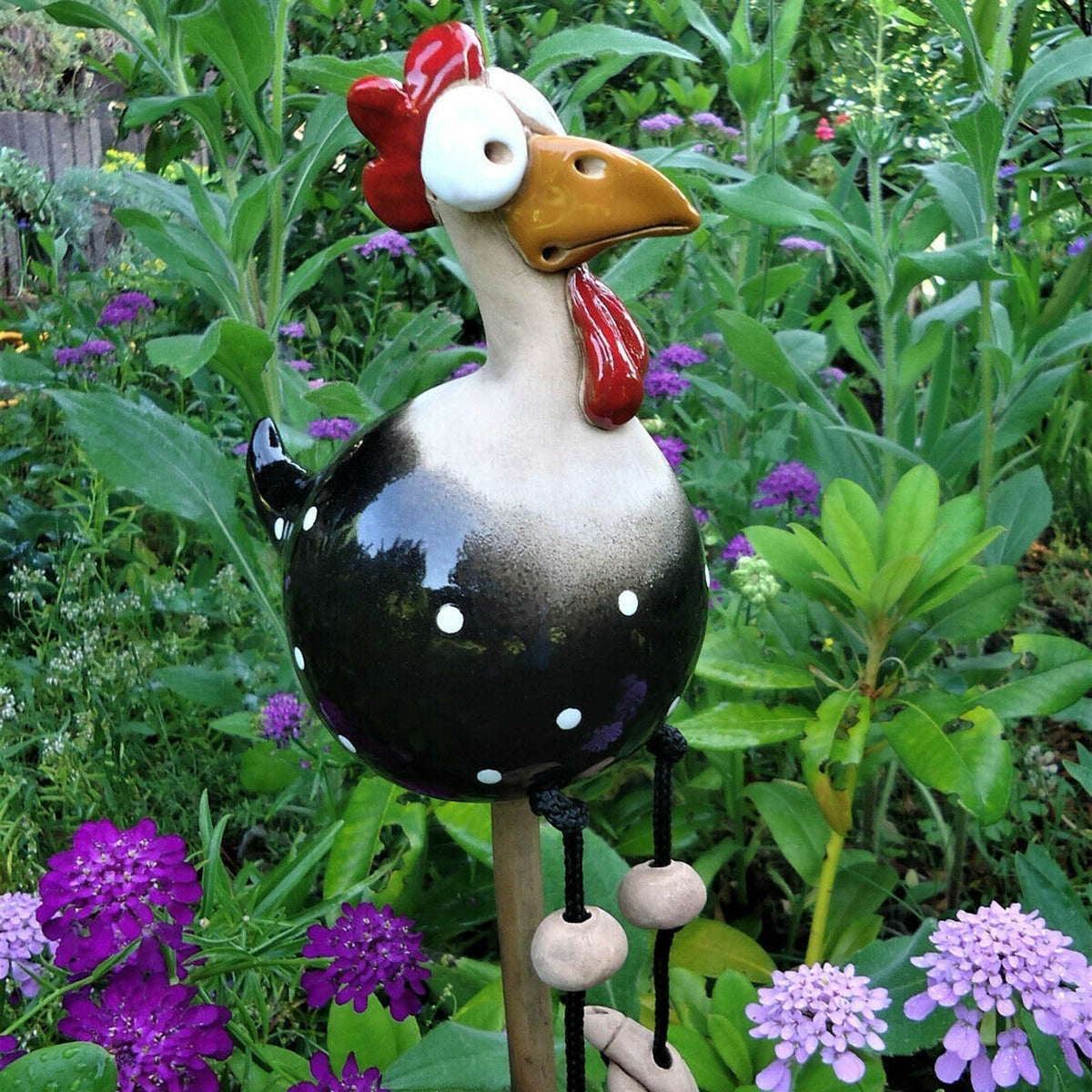 Hand-Painted Resin Chicken Garden Ornament for Fence or Patio