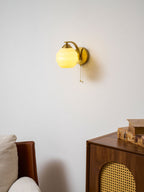 Art Deco Curved Glass Wall Light with Pull-Cord Switch