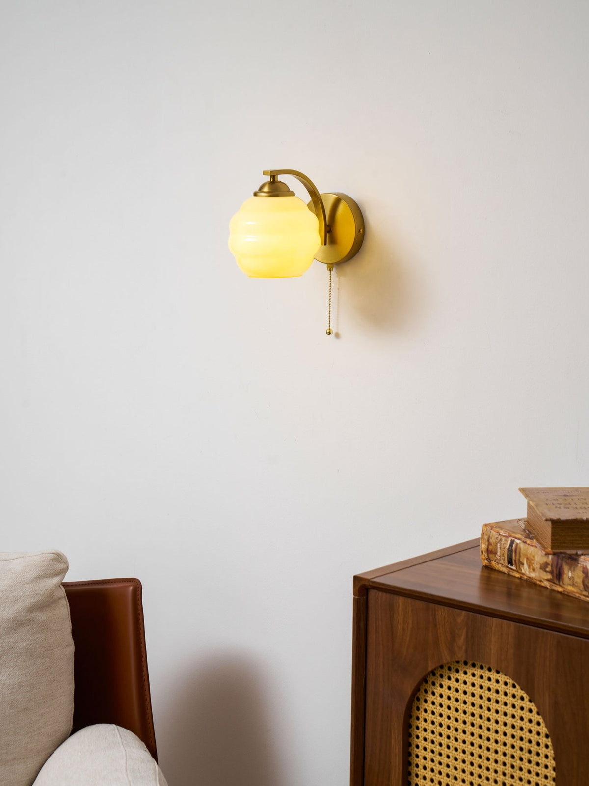 Art Deco Curved Glass Wall Light with Pull-Cord Switch