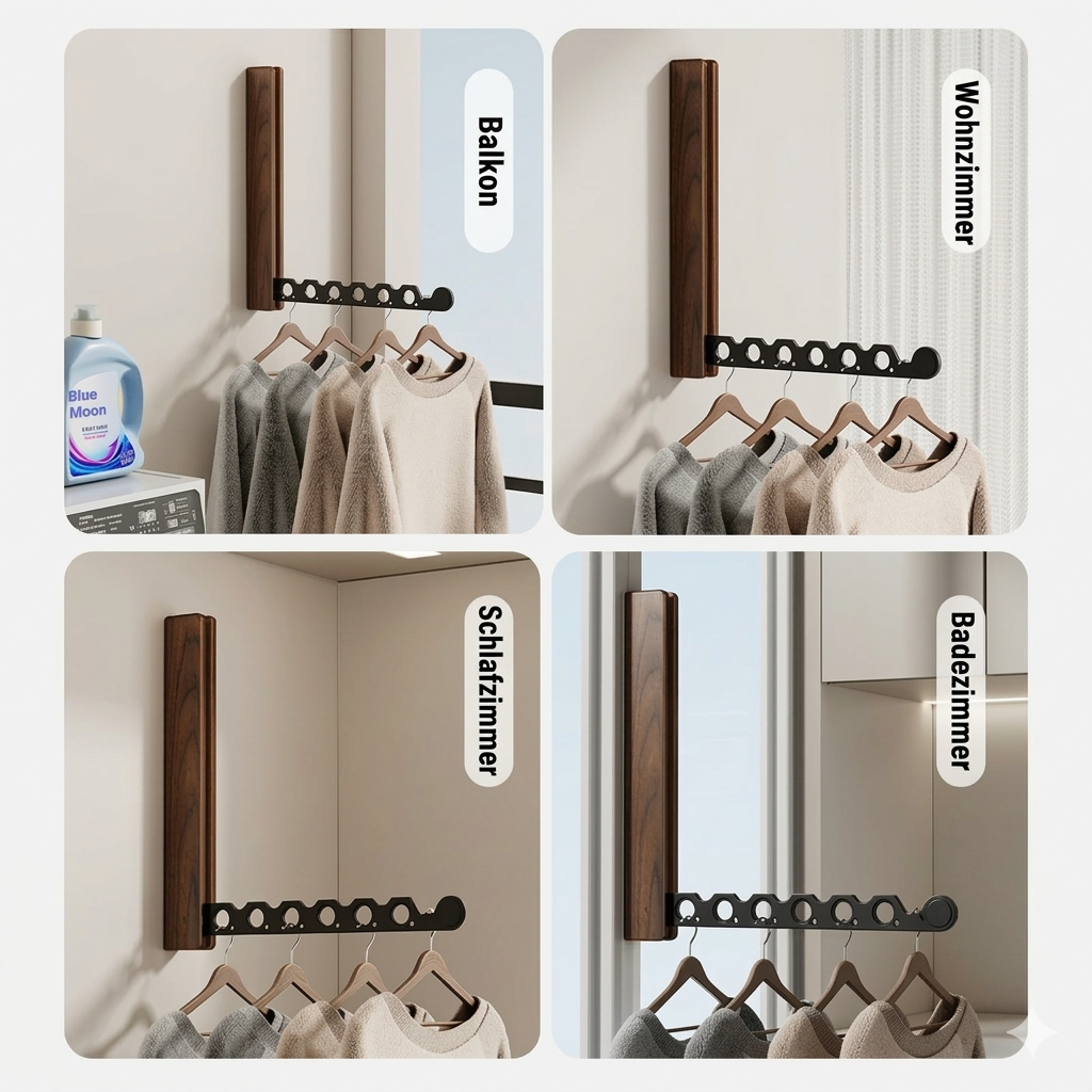 Folding Wooden Wall Coat Rack, Space-Saving, 31.5 x 27cm