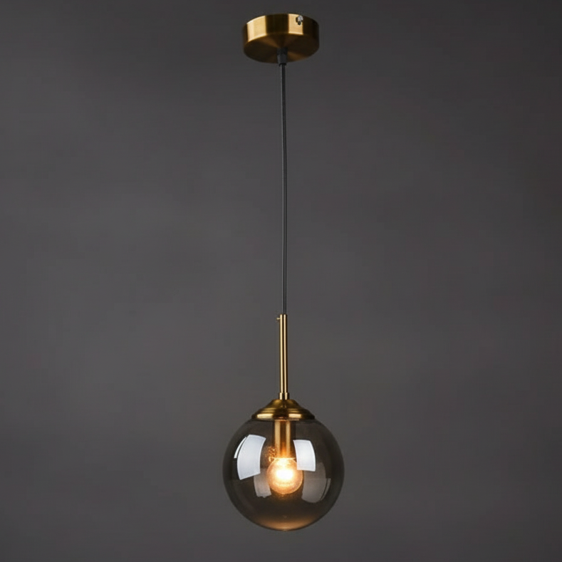 Glass Pendant Light 15cm with Metal Frame, E27, Bulb Included