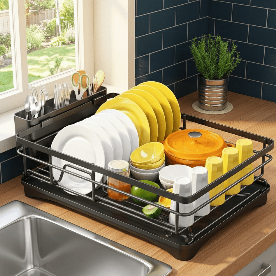 Dish Drainer Rack with Drip Tray for Worktops