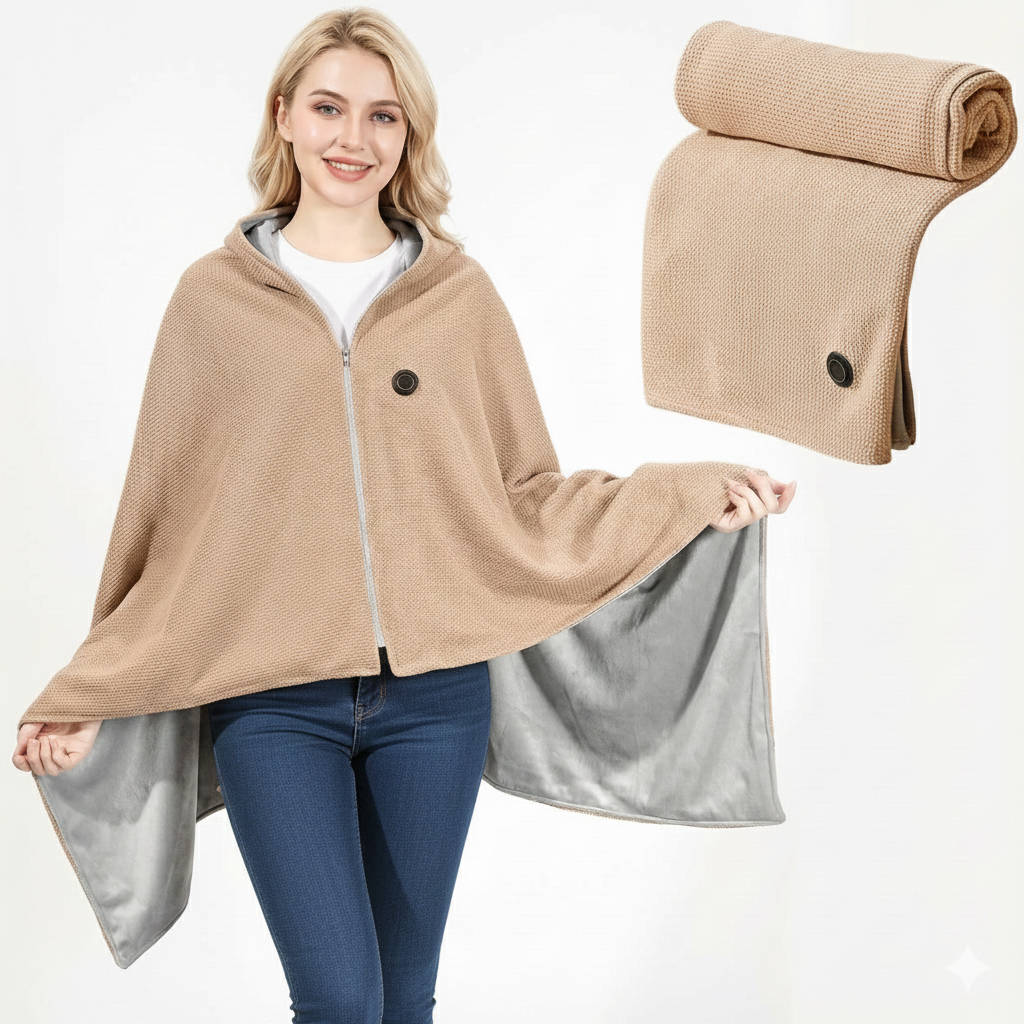 Heated USB Shoulder Wrap Blanket with Zip Fastening