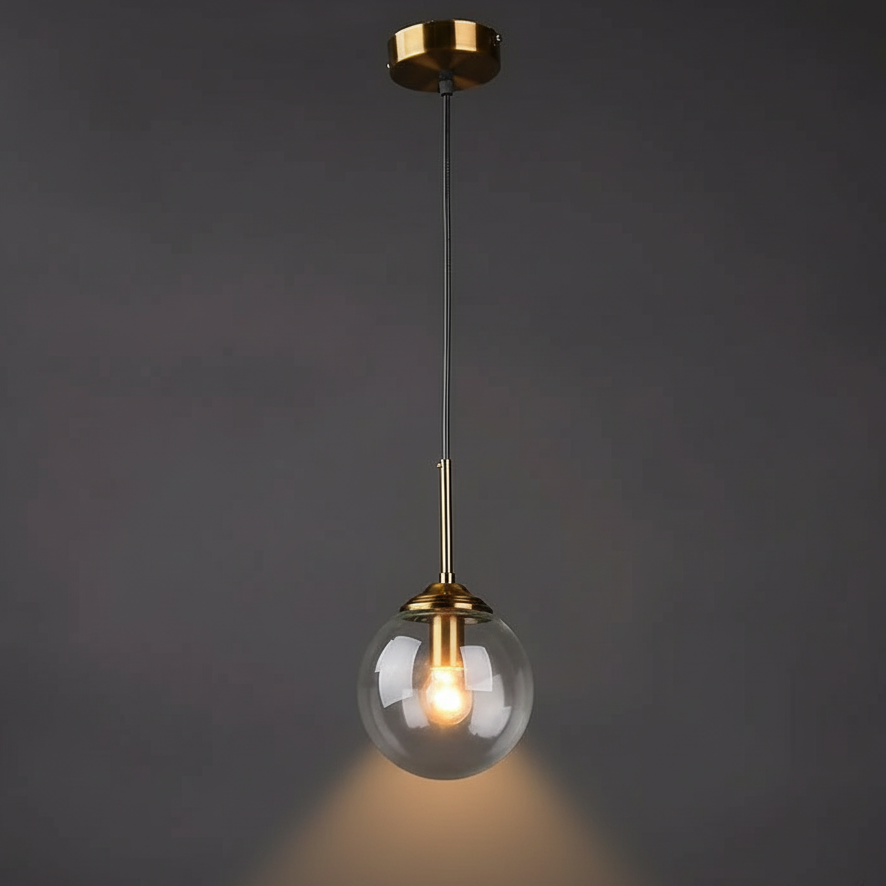 Glass Pendant Light 15cm with Metal Frame, E27, Bulb Included