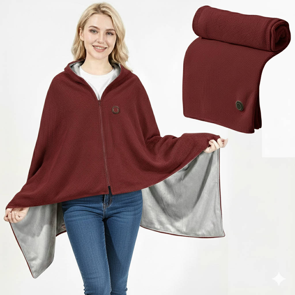 Heated USB Shoulder Wrap Blanket with Zip Fastening