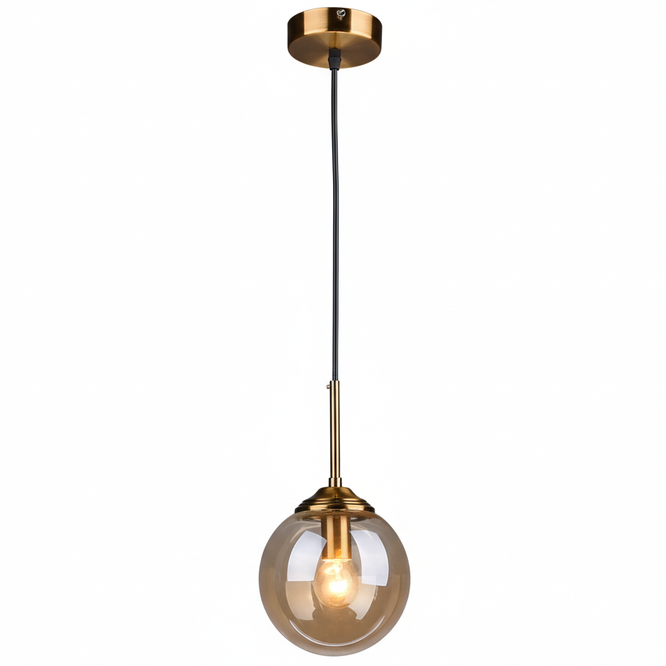 Glass Pendant Light 15cm with Metal Frame, E27, Bulb Included
