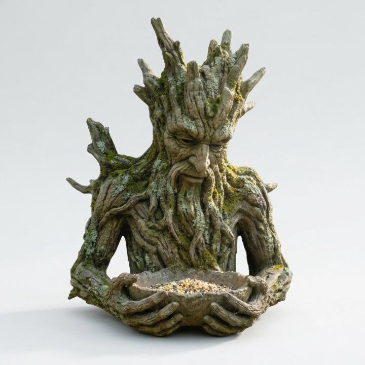 Tree Face Bird Feeder Bowl in Weatherproof Resin, Wall Mount