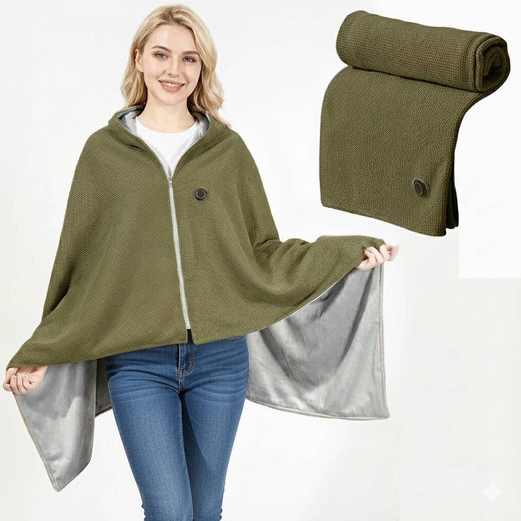 Heated USB Shoulder Wrap Blanket with Zip Fastening