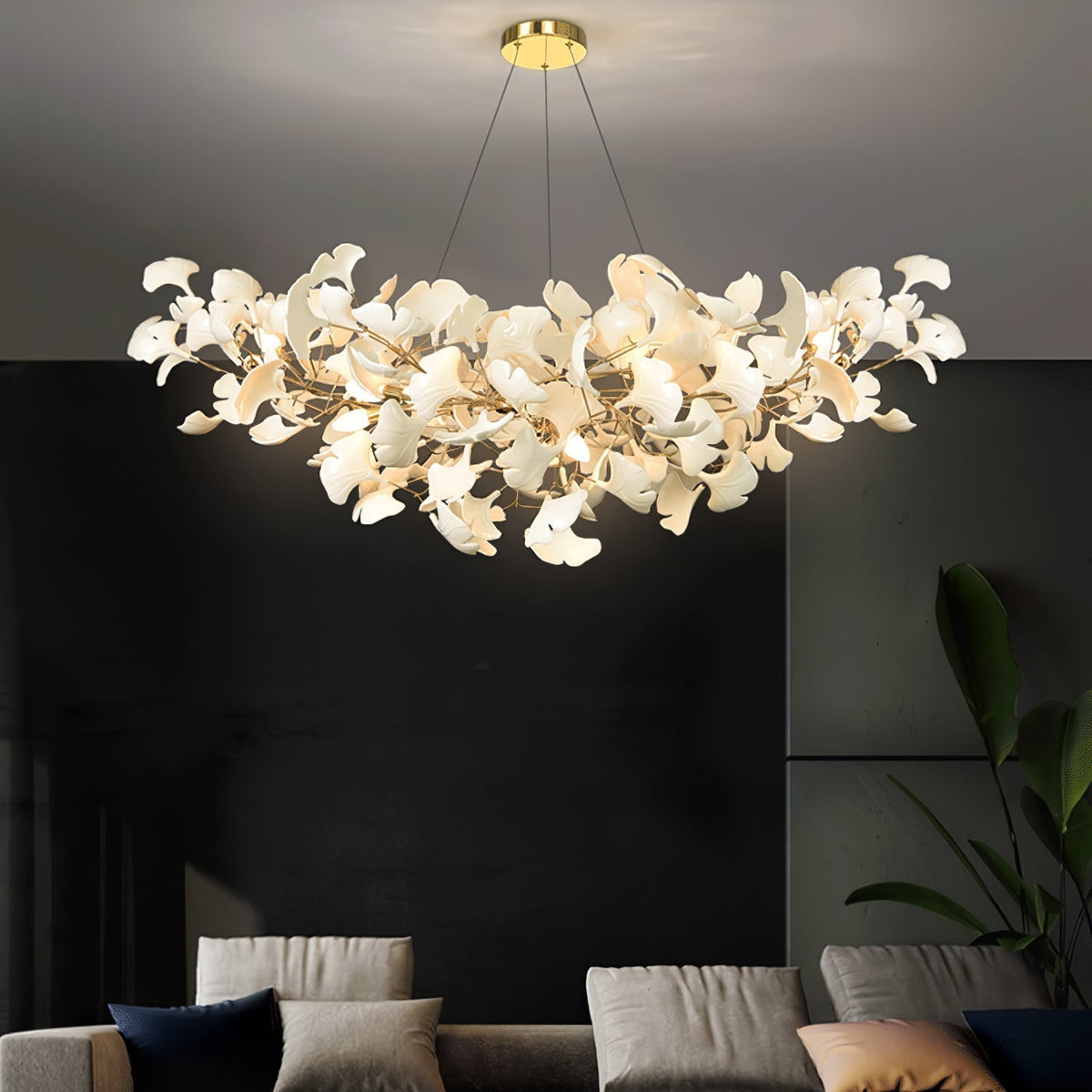 Ceramic Leaf U-Shaped Chandelier in Gold or Nickel, G9