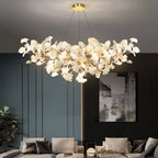 Ceramic Leaf U-Shaped Chandelier in Gold or Nickel, G9
