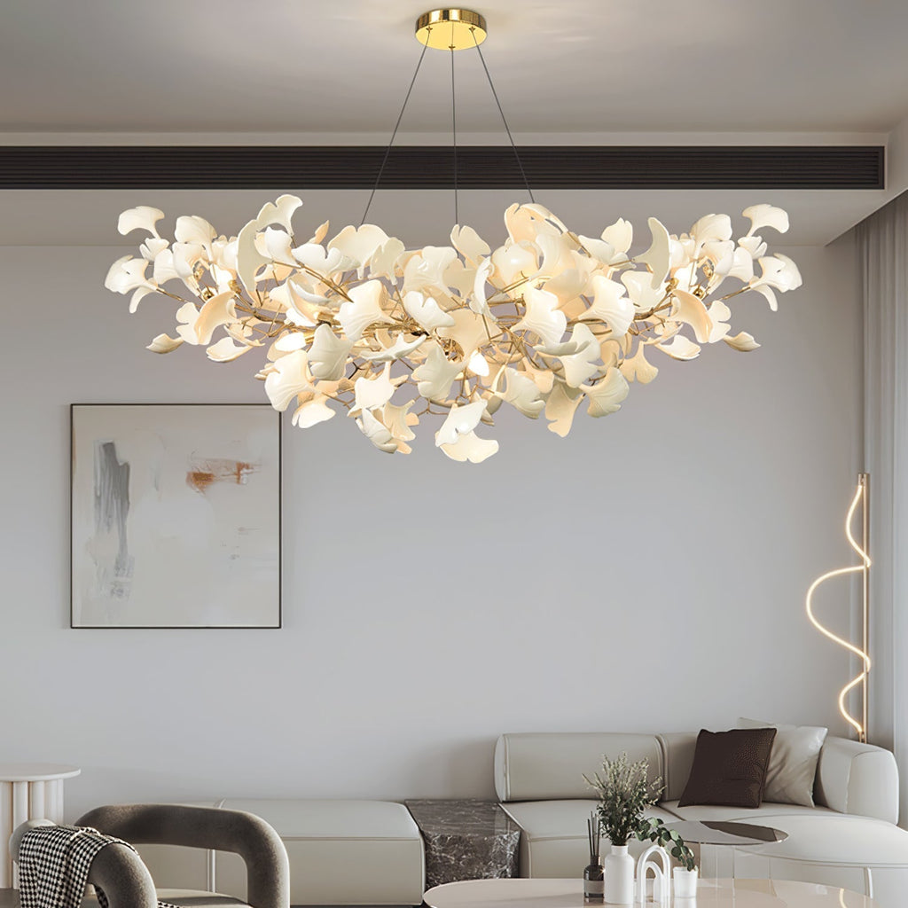Ceramic Leaf U-Shaped Chandelier in Gold or Nickel, G9