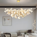 Ceramic Leaf U-Shaped Chandelier in Gold or Nickel, G9