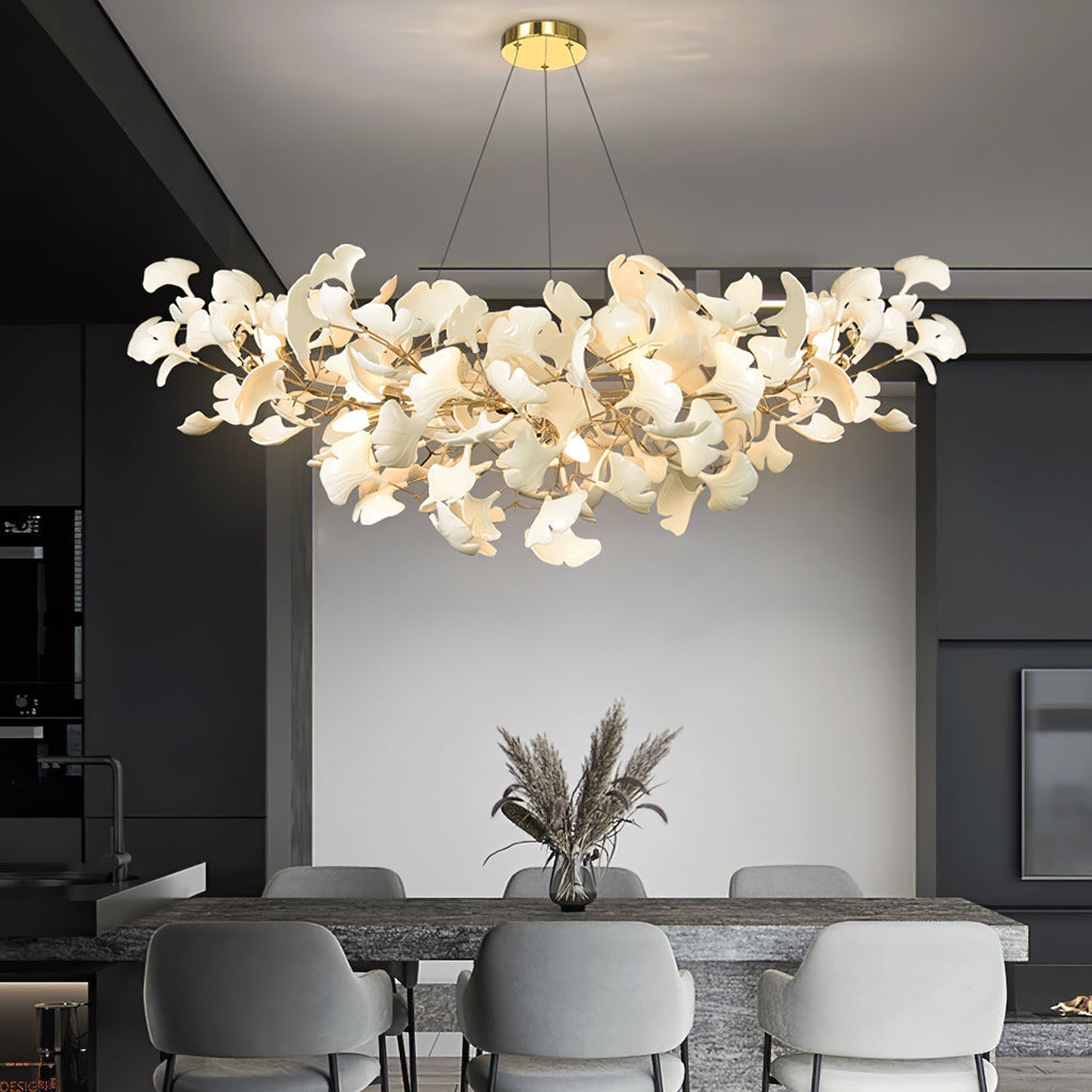 Ceramic Leaf U-Shaped Chandelier in Gold or Nickel, G9
