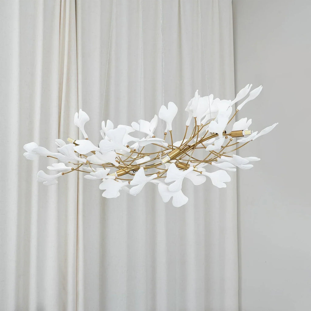 Ceramic Leaf U-Shaped Chandelier in Gold or Nickel, G9