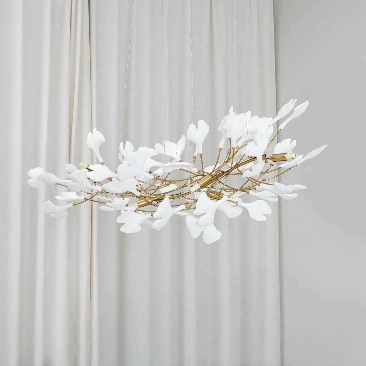 Ceramic Leaf U-Shaped Chandelier in Gold or Nickel, G9