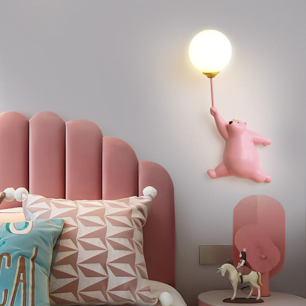 Bear with Balloon LED Wall Light for Kids Rooms, Resin